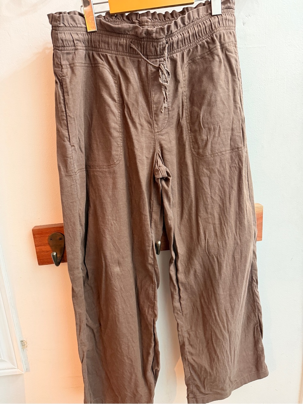 American Eagle Outfitters Dreamy Drape Linen-Blend Pull-On Pants Wide Leg Brown
